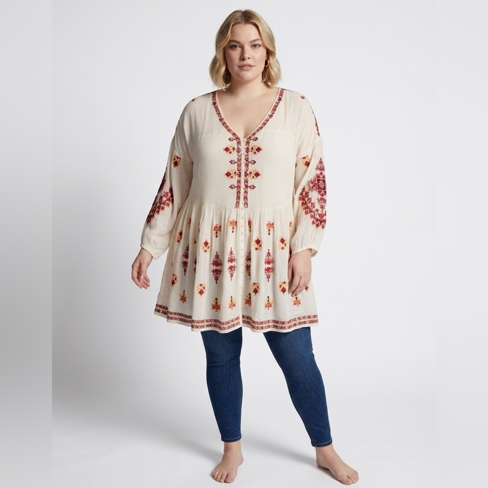 Women’s Urban Outfitters Embroidered Long Sleeve Tunic Boho Top Size L